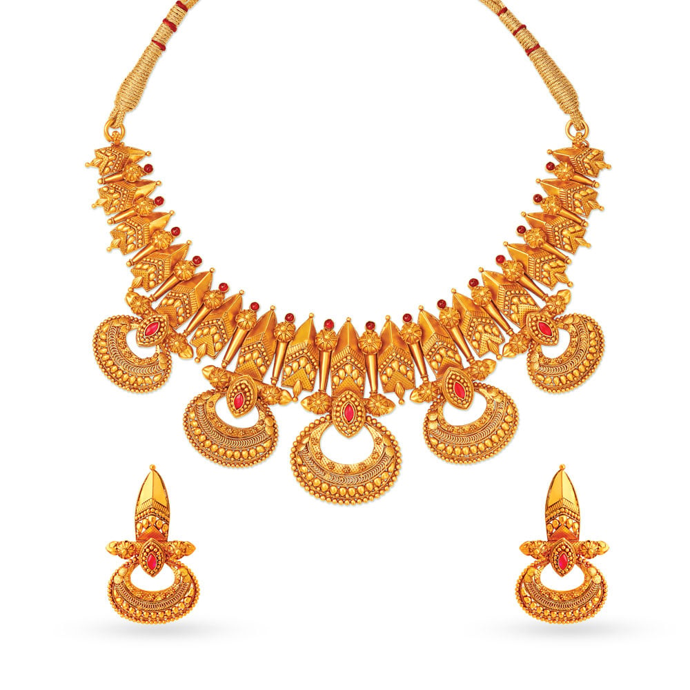 Stone Studded Antique Gold Necklace Set,,hi-res image number null