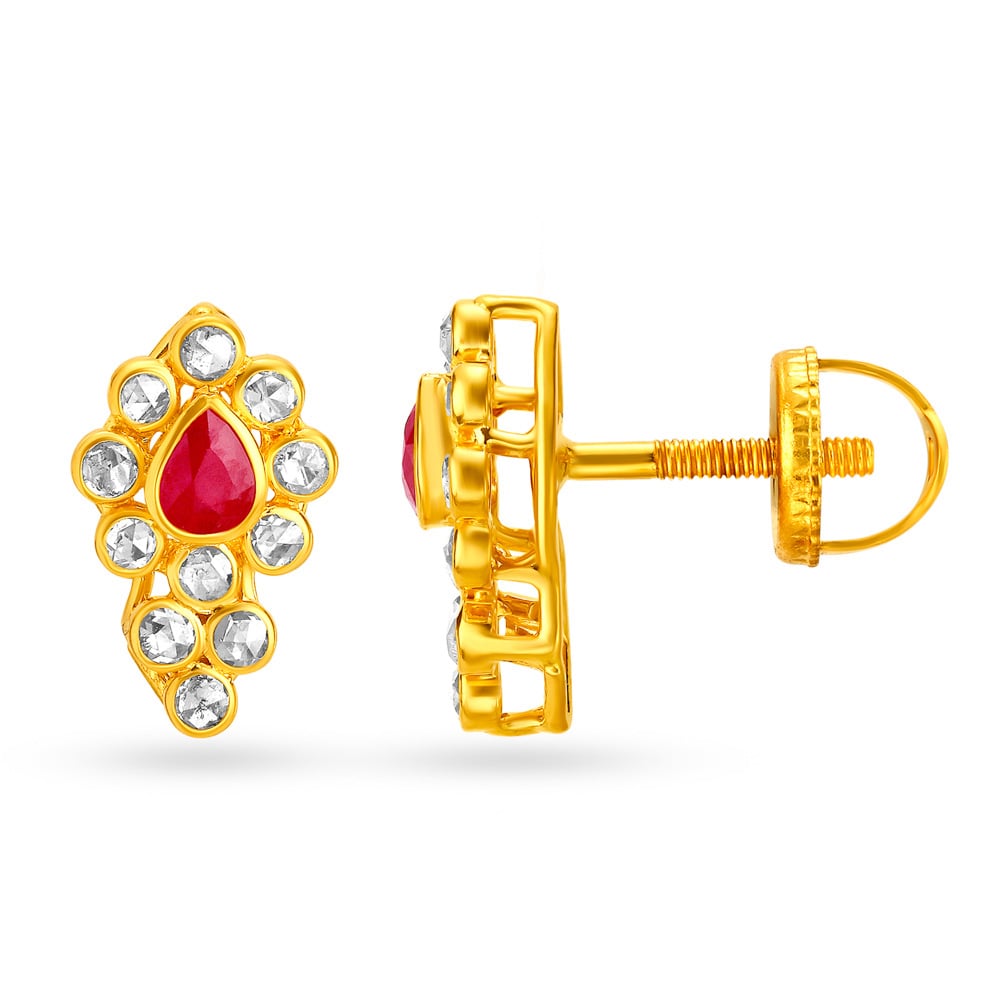Fiery Pendant and Earrings Set with Un-cut Diamonds and Rubies,,hi-res image number null
