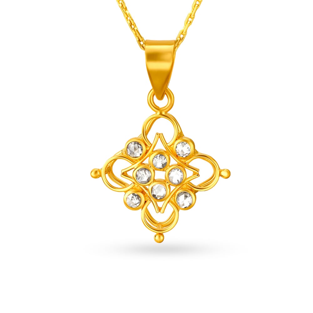 

Winsome Diamond Chakri Gold Pendant And Earrings Set