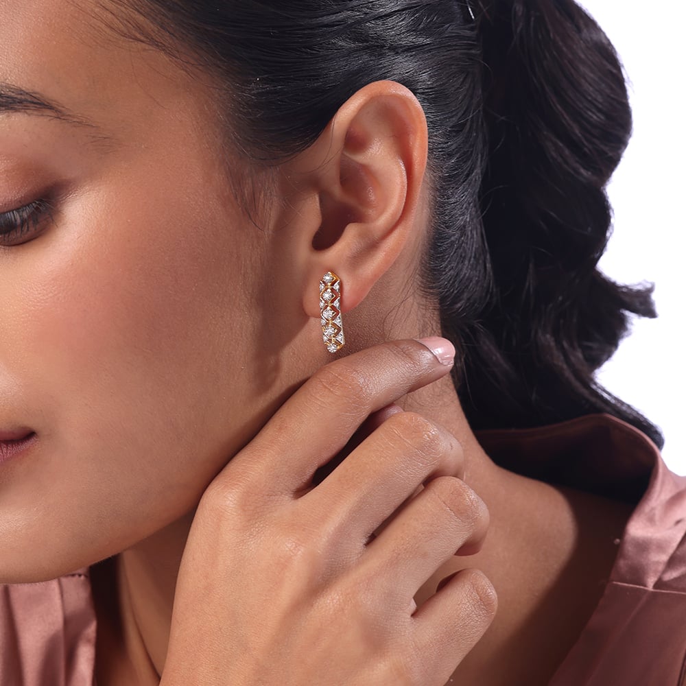 Intricate Lattice Gold & Diamond Stud Earrings,,hi-res image number null
