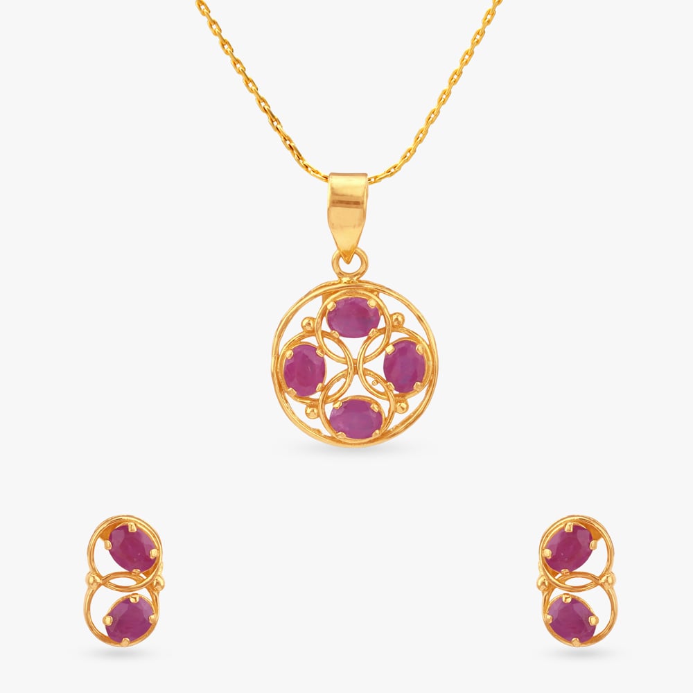 Spirited Bloom Ruby Pendant and Earrings Set,,hi-res image number null