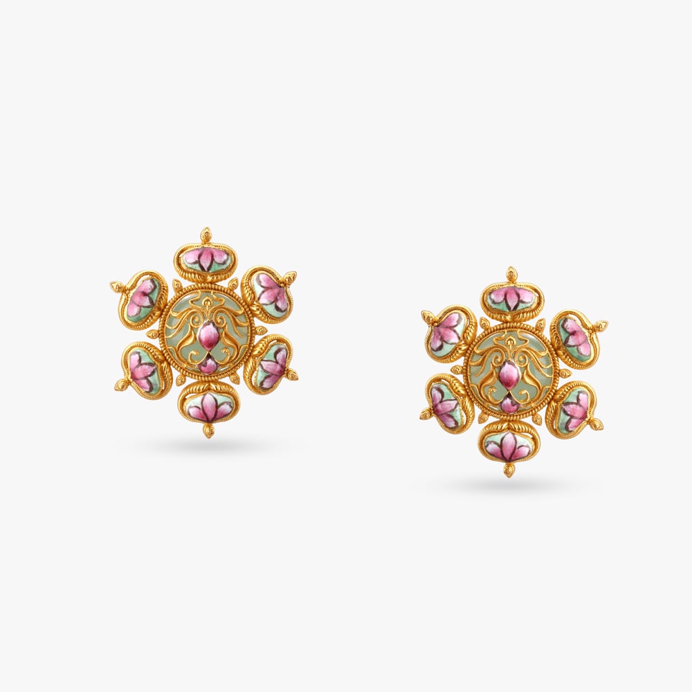 Enchanted Bloom Enamel Gold Stud Earrings,,hi-res image number null