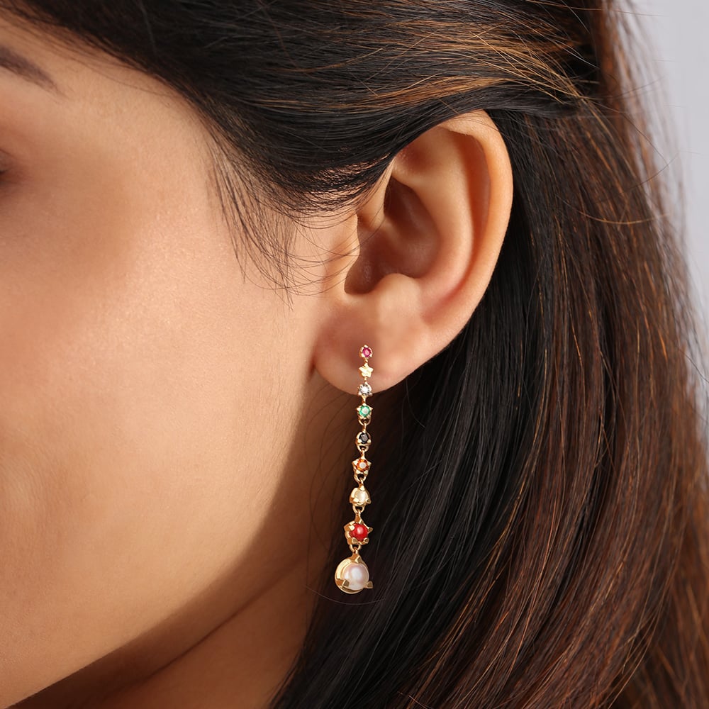 Solar Symphony 14KT Navratna Drop Earrings,,hi-res image number null
