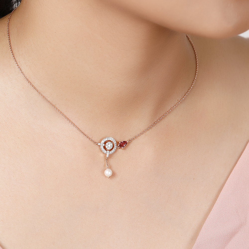 14KT Rose Gold Celestial Sparkle Pink Tourmaline Choker Necklace,,hi-res image number null