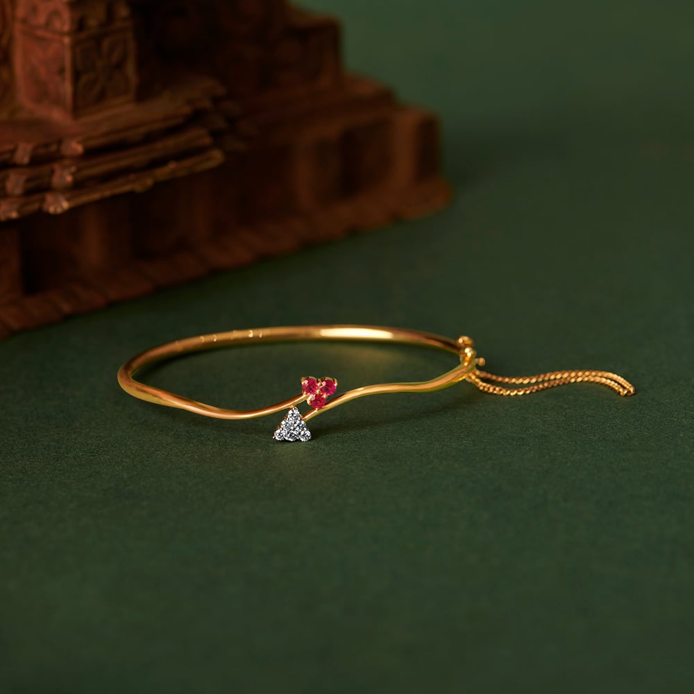 Floral Ruby and Diamond Gold Bangle,,hi-res image number null