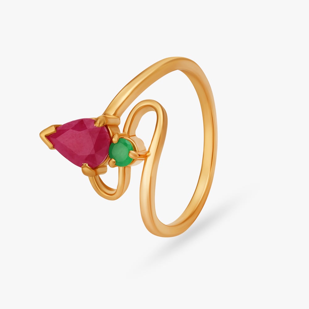Emerald And Ruby Studded Gold Ring