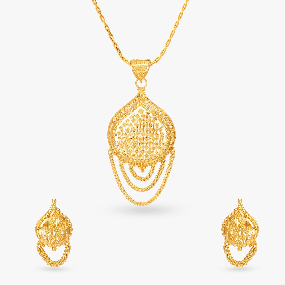 

Captivating Gold Pendant and Earrings Set