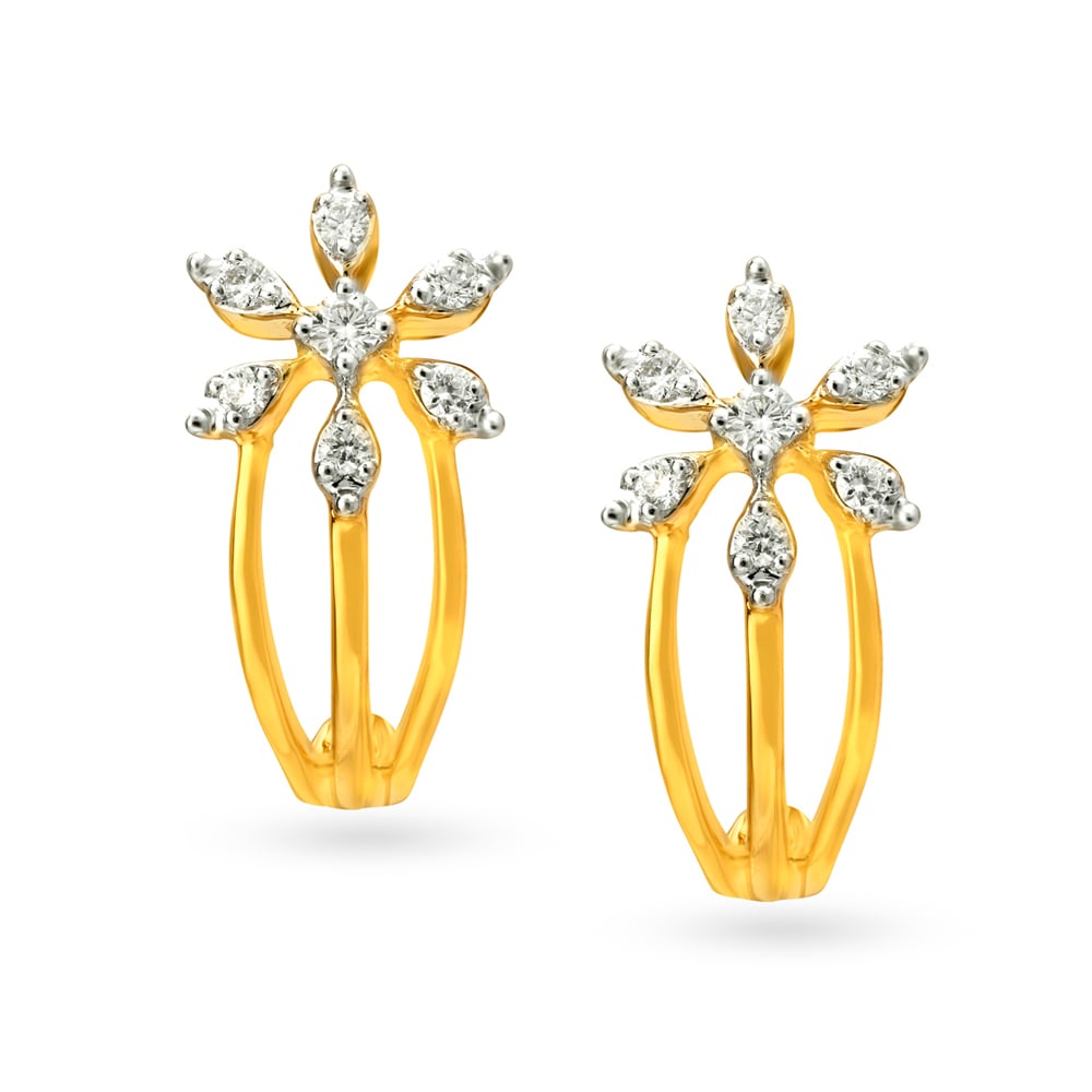 Charming Seven Stone Floral Diamond Hoop Earrings