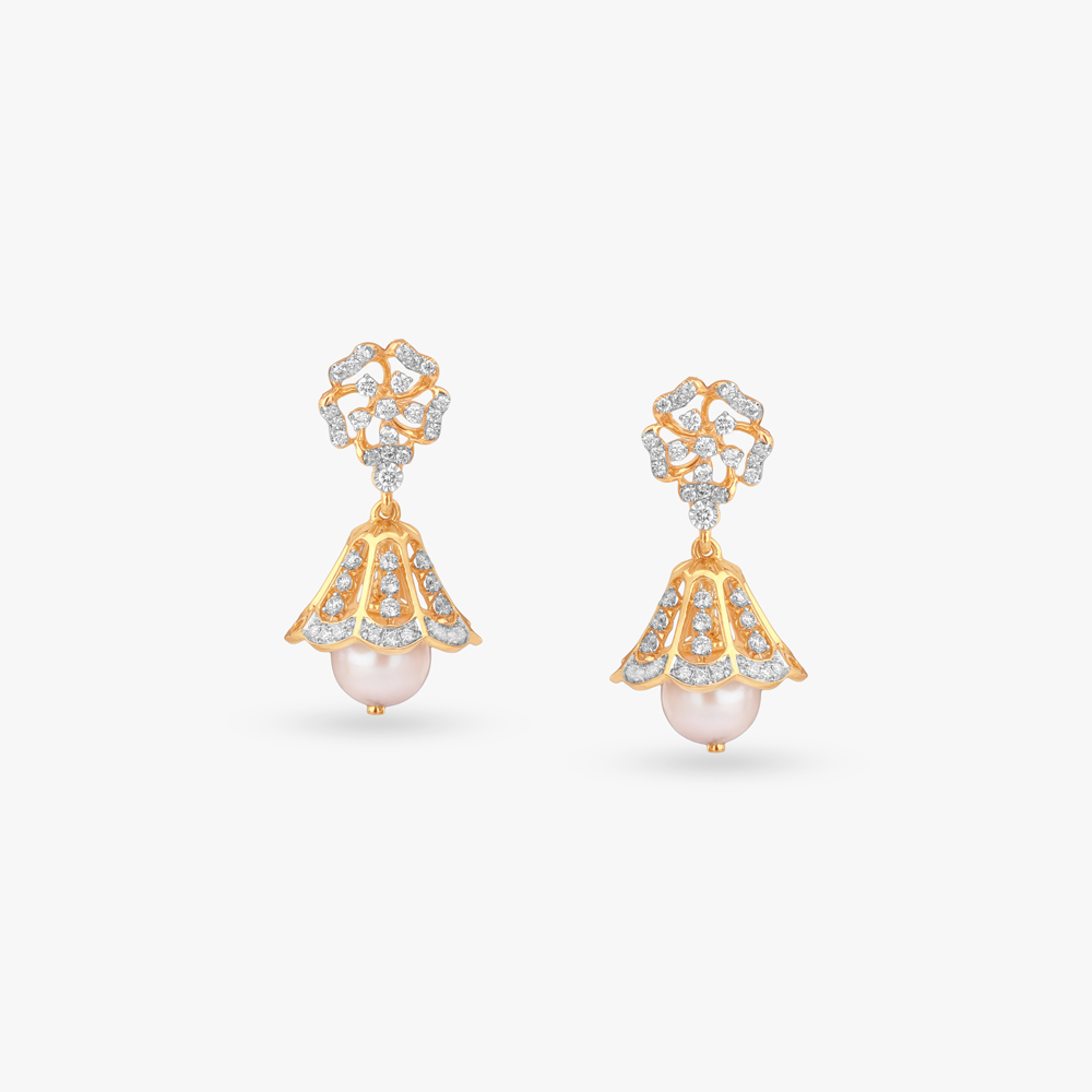 Pearl Diamond Jhumka Earrings,,hi-res image number null