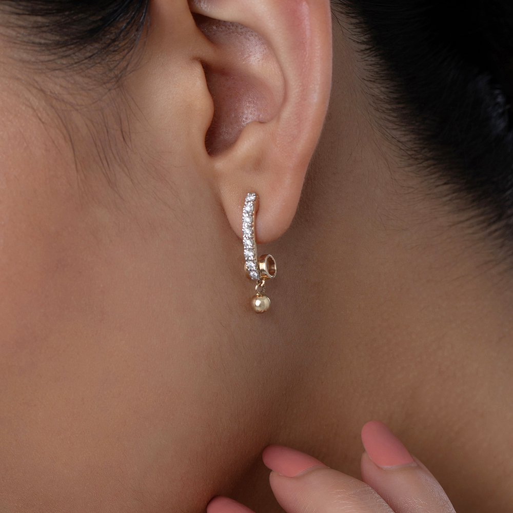 Dual Tone Gold & Diamond Drop Earrings,,hi-res image number null
