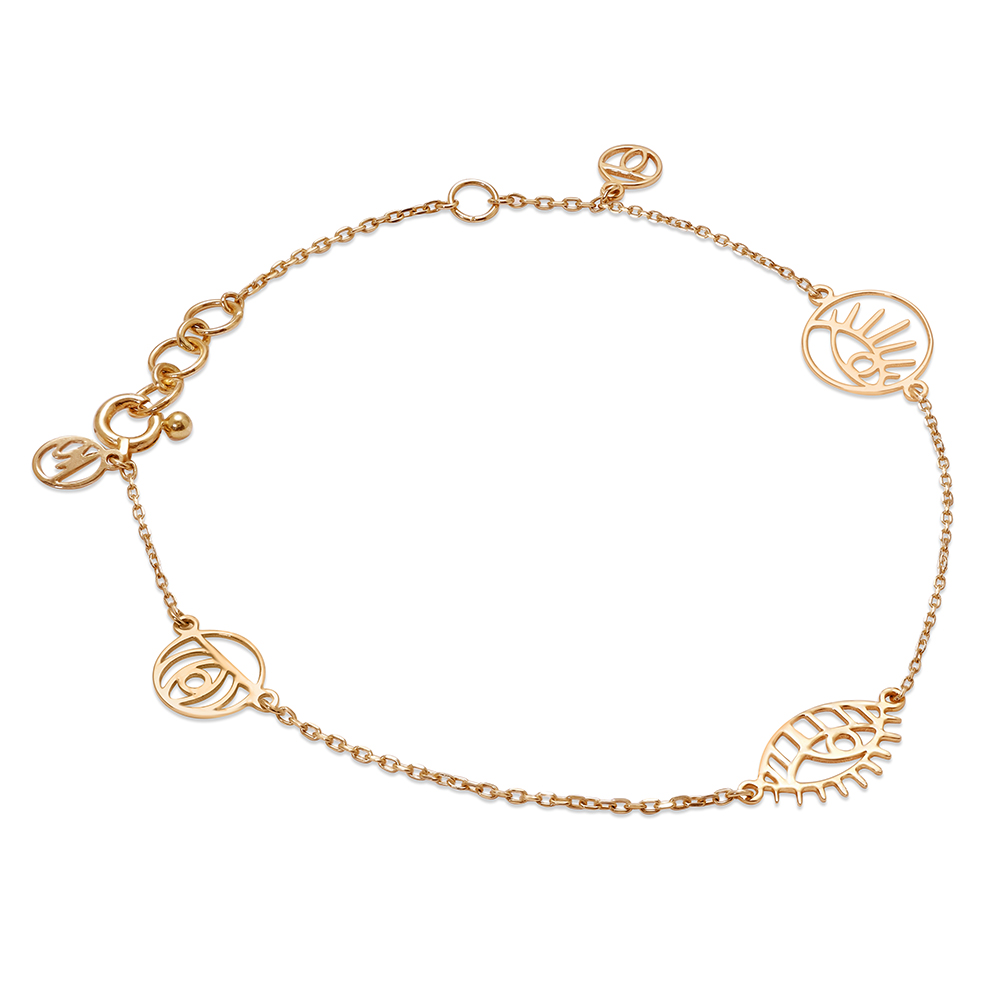 14KT Yellow Gold Multi Charm Evil Eye Bracelet,,hi-res image number null