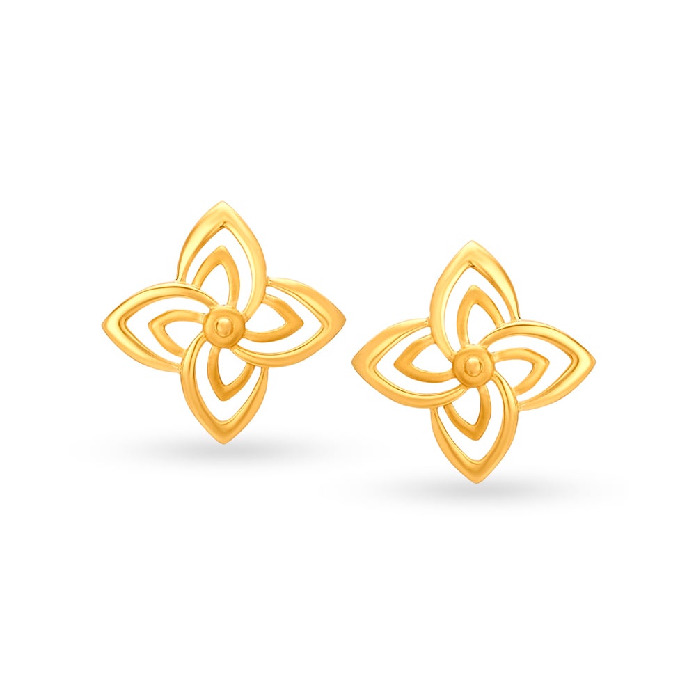 Dainty Yellow Gold Floral Stud Earrings