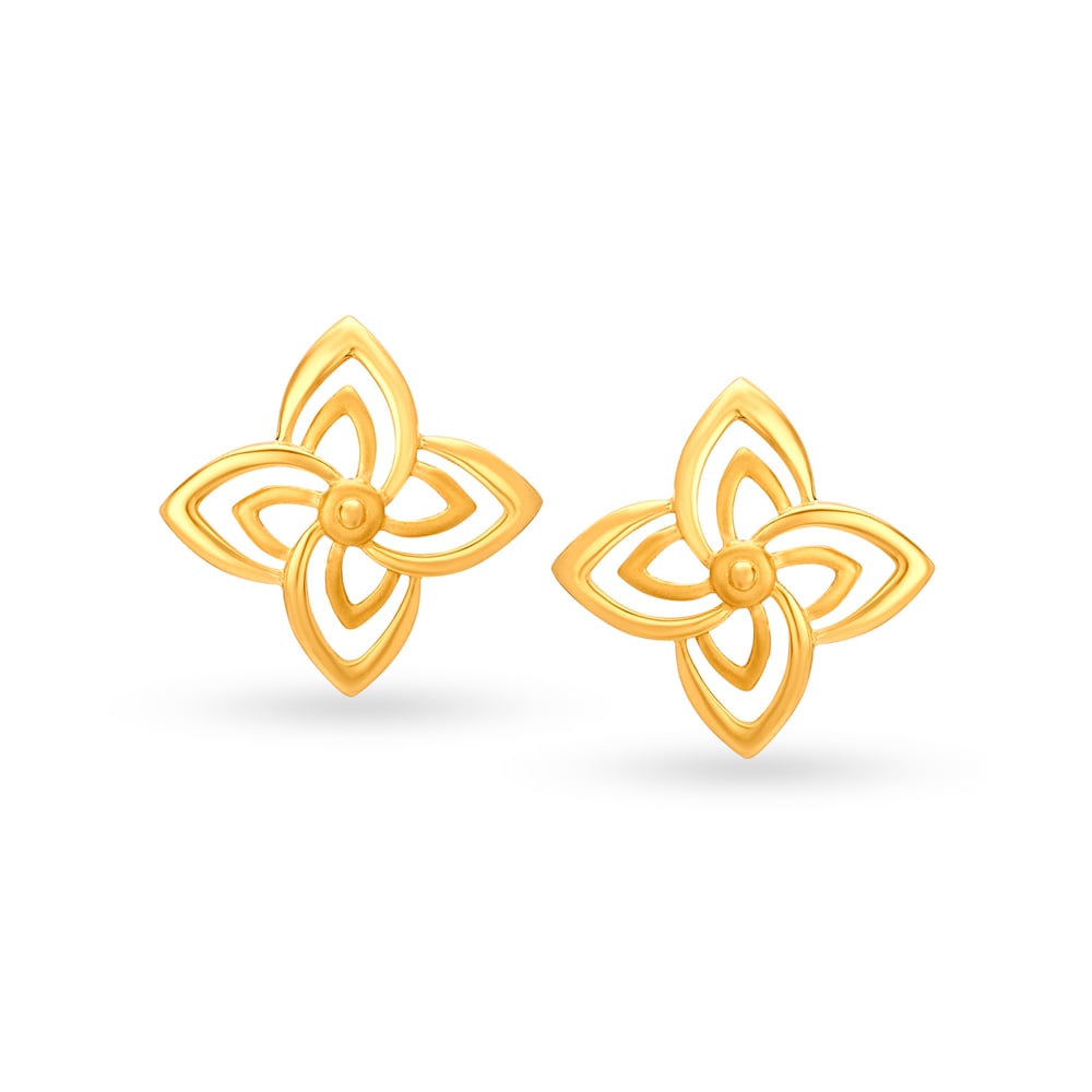 Dainty Yellow Gold Floral Stud Earrings,,hi-res image number null