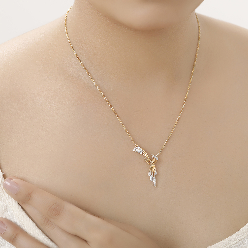 14KT Yellow Gold Knot Tied Diamond Necklace,,hi-res image number null