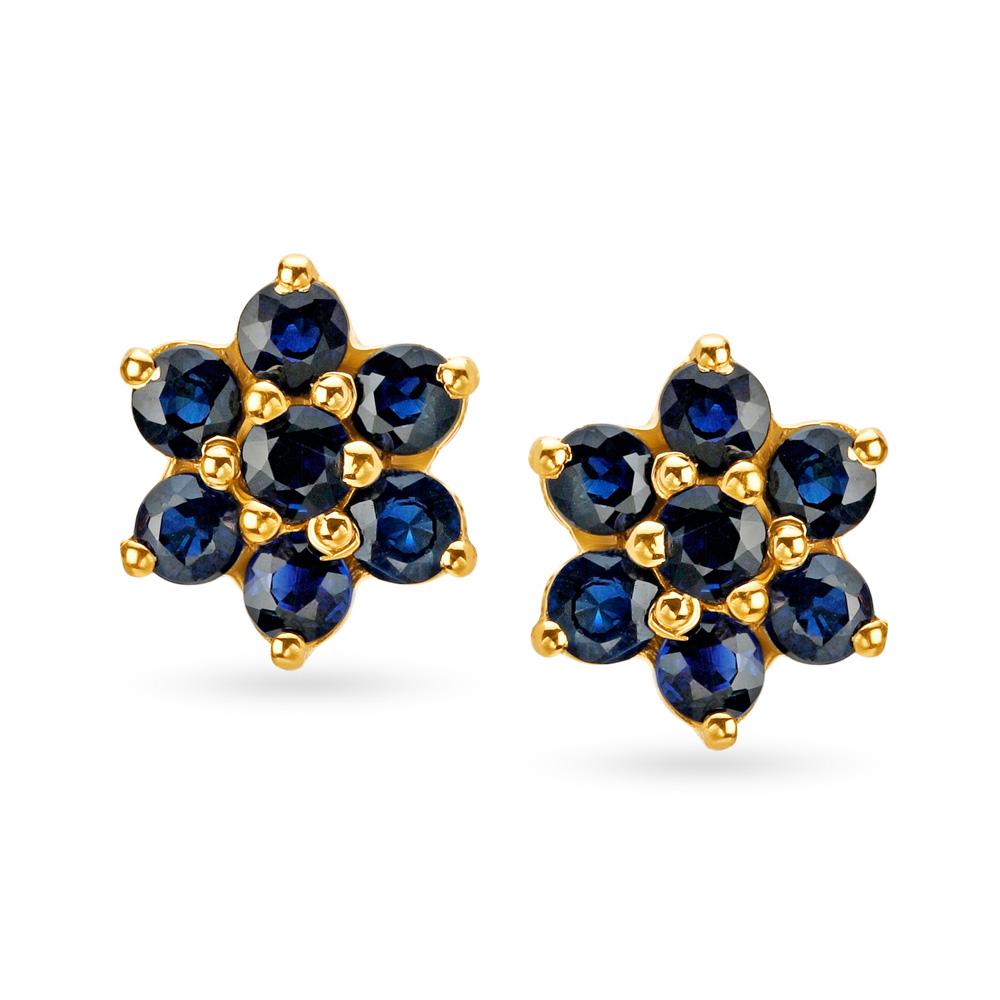 Celestial 18 Karat Gold And Sapphire Flower Stud Earrings