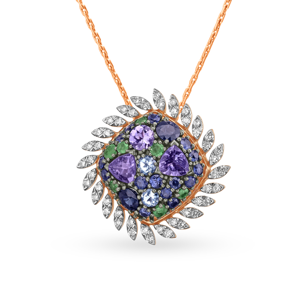 Emerald Sapphire Tanzanite Topaz Studded Diamond Pendant,,hi-res image number null