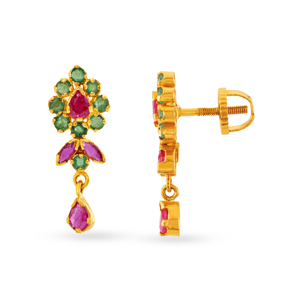 Enrapturing 22 Karat Gold And Multi Stone Teardrop Earrings,,hi-res image number null