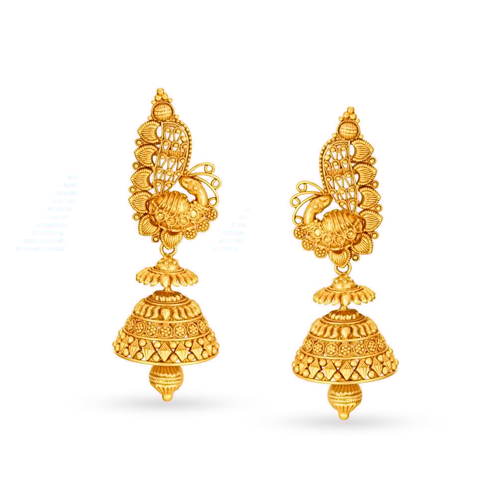 

Majestic 22 Karat Yellow Gold Peacock Drop Earrings