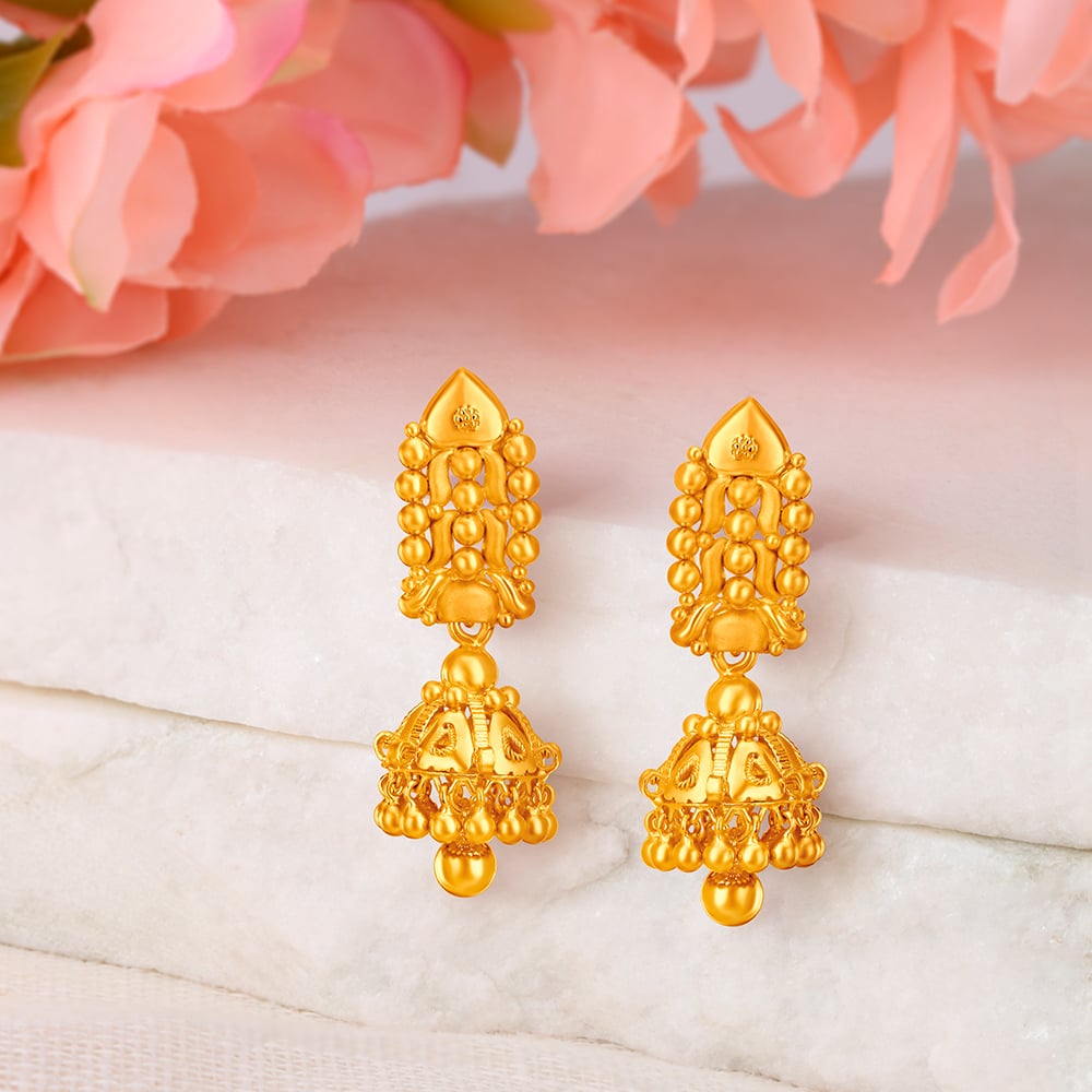 Petite Beaded Gold Jhumka Earrings