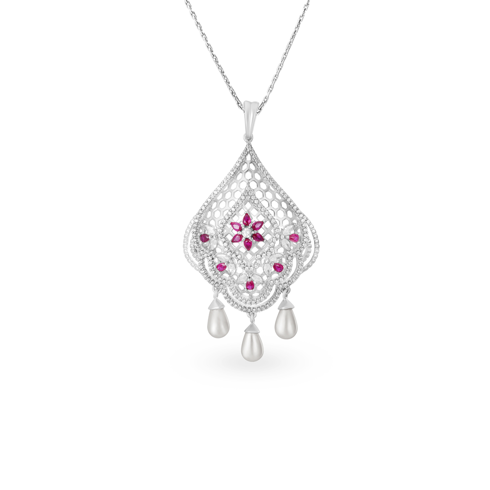 Floral Glint Silver Pendant and Earrings Set,,hi-res image number null