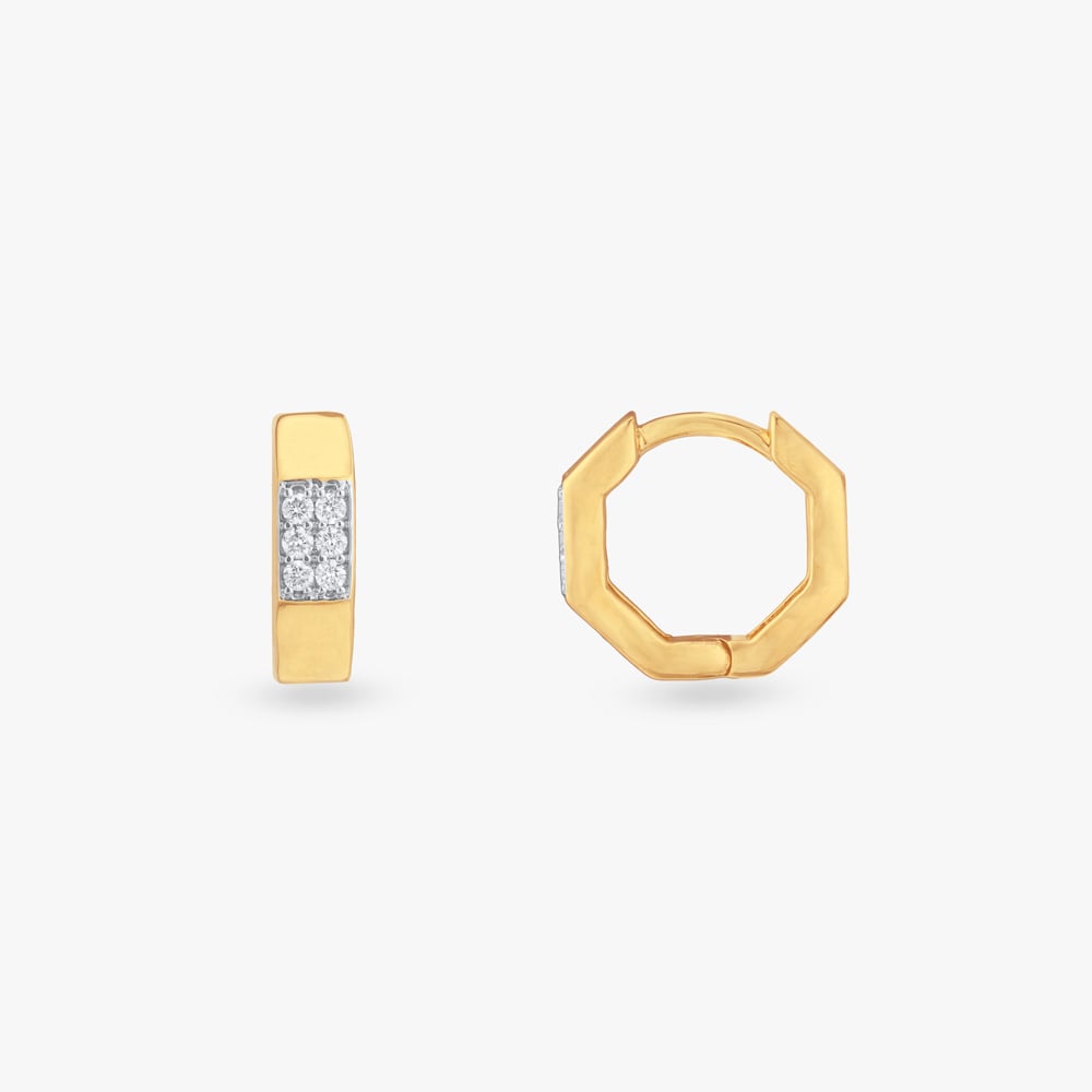 Octagon Edge Diamond Hoop Earrings For Men,,hi-res image number null