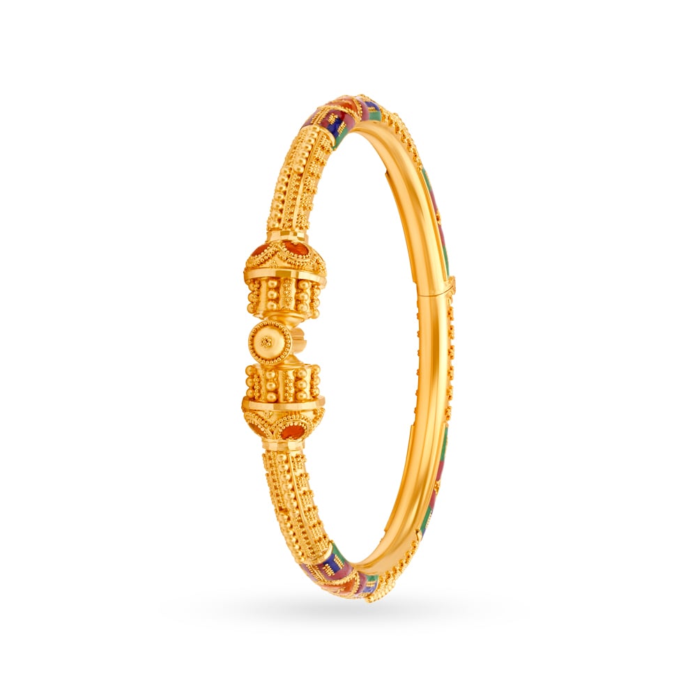 Striking 22 Karat Yellow Gold Beaded Bangle,,hi-res image number null