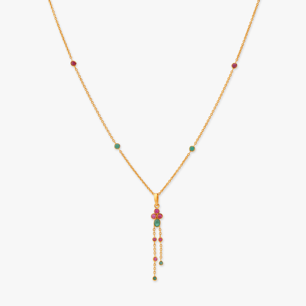 Tassel Gold Pendant with Chain and Earrings Set,,hi-res image number null