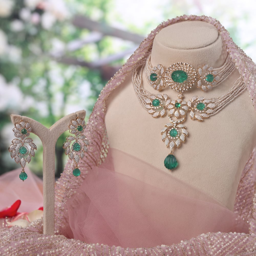 Exquisite Diamond and Pearl Necklace Set,,hi-res image number null