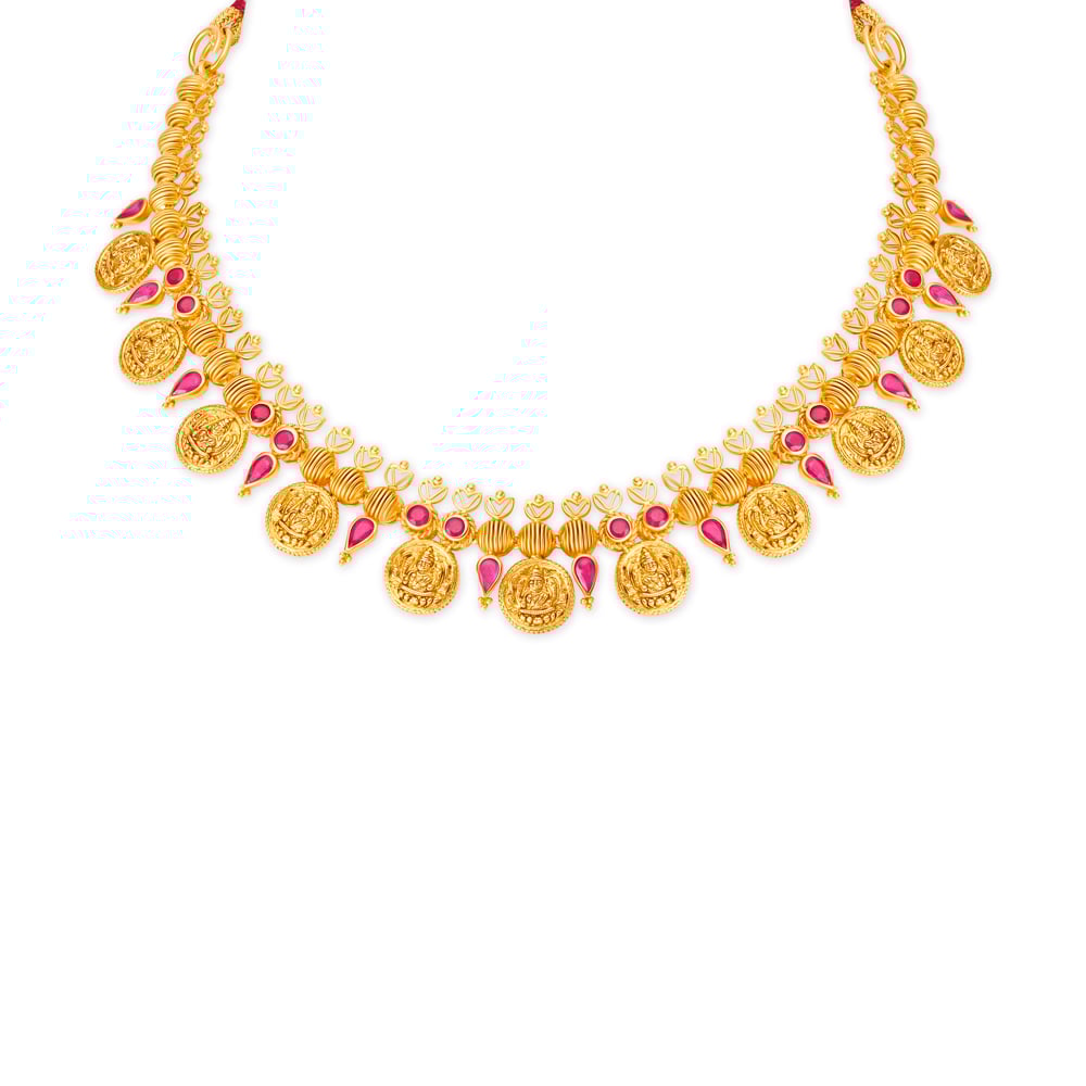Enchanting Deity Gold Kasu Necklace Set with Rubies,,hi-res image number null