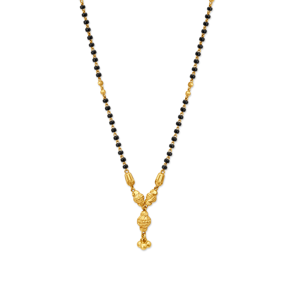 Stunning Yellow Gold Carved Bead Mangalsutra
