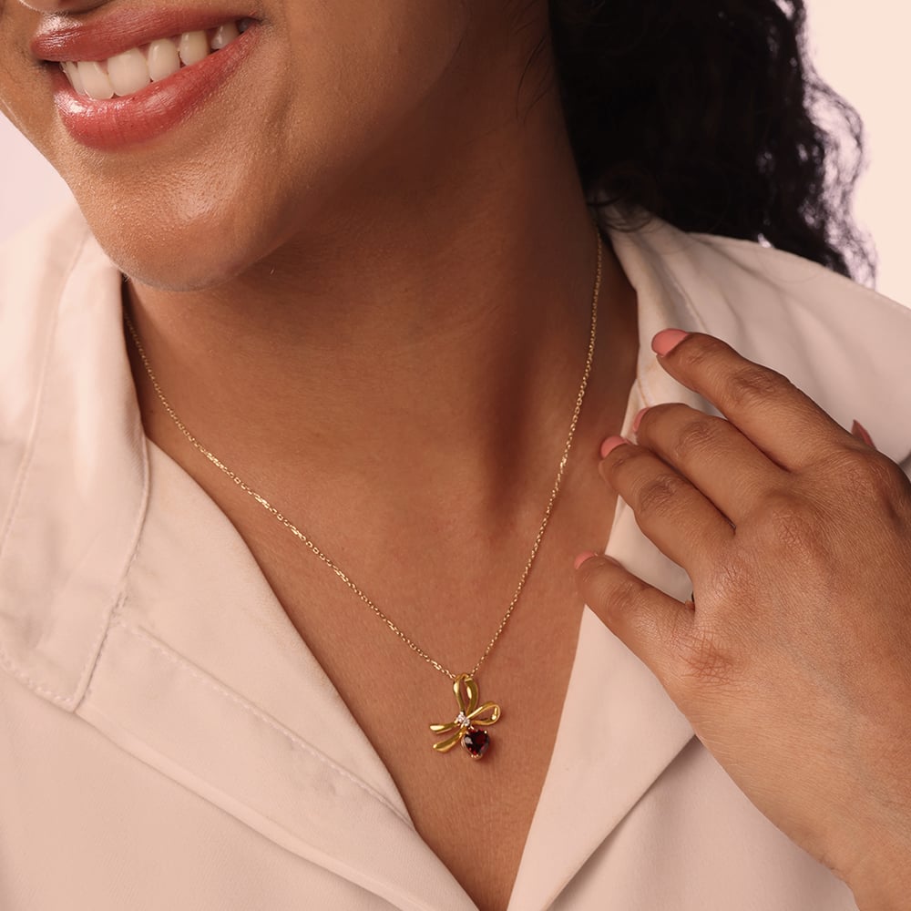Red Garnet Splendour 14 Kt Gold & Diamond Pendant and Chain,,hi-res image number null