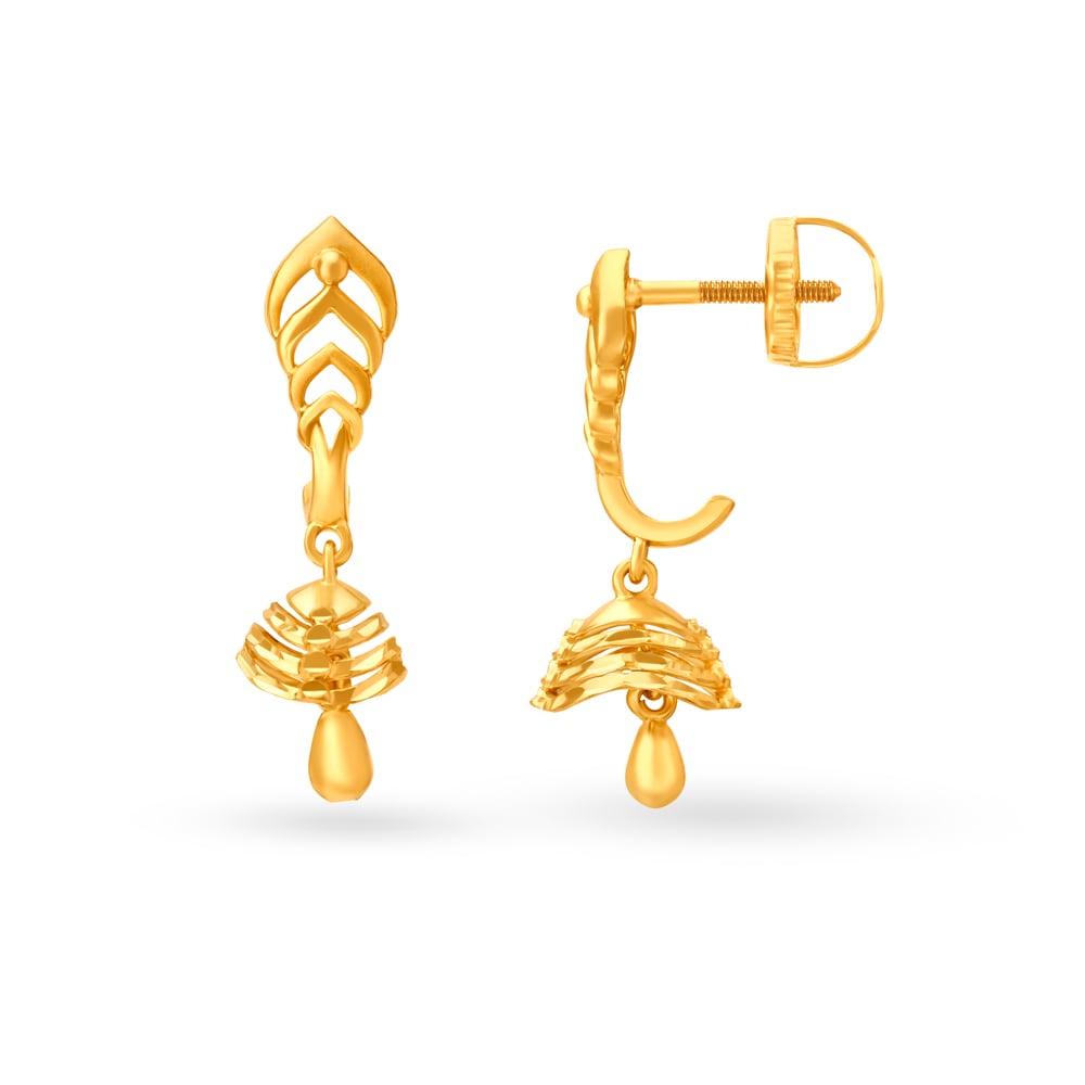 Avant-Garde Yellow Gold Carved Jhumkas,,hi-res image number null