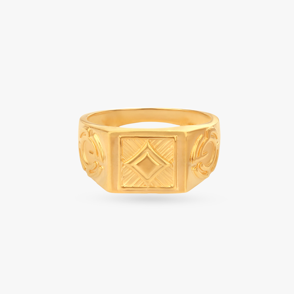 Geometric Crest Gold Ring for Men,,hi-res image number null