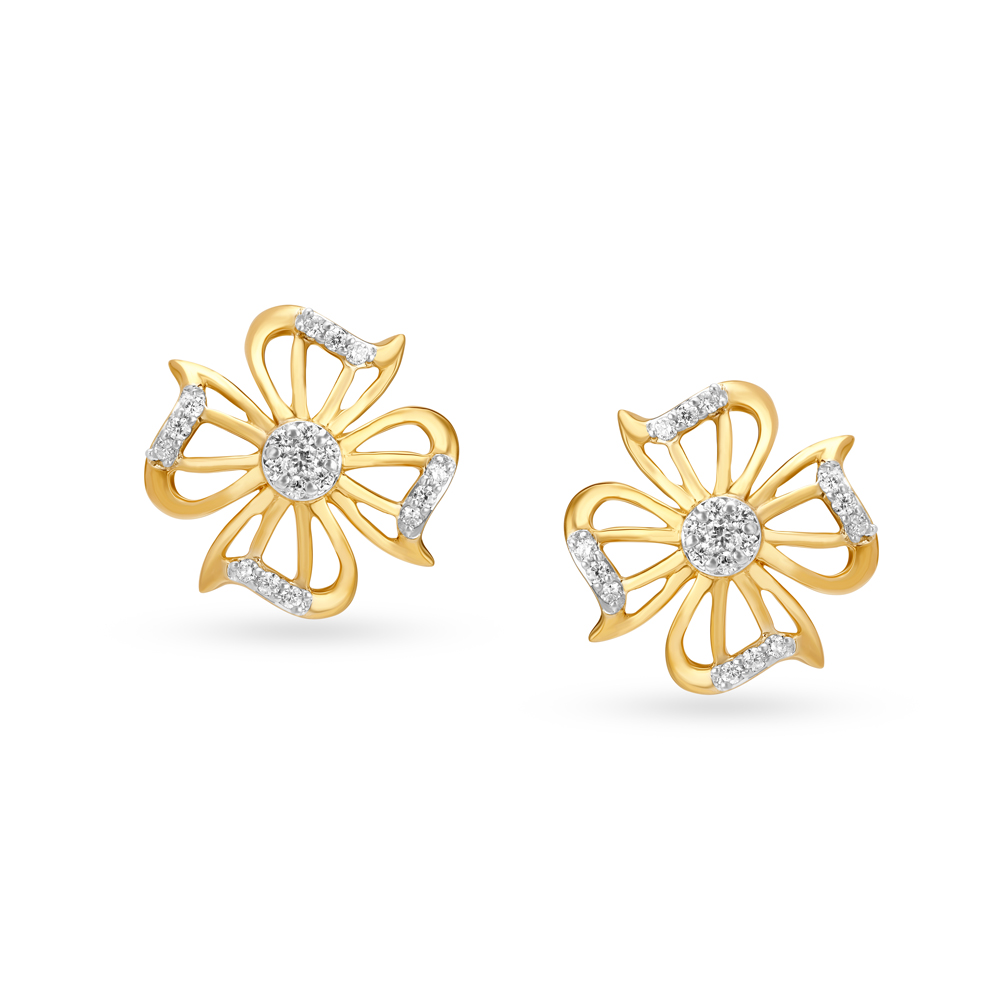 Abstract Floral Diamond Stud Earrings