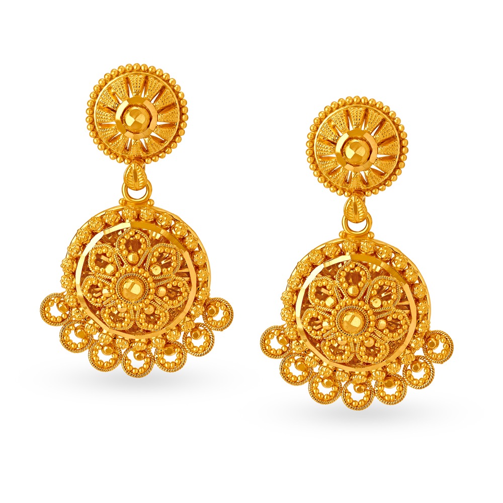 Traditional 22 Karat Yellow Gold Drop Earrings,,hi-res image number null