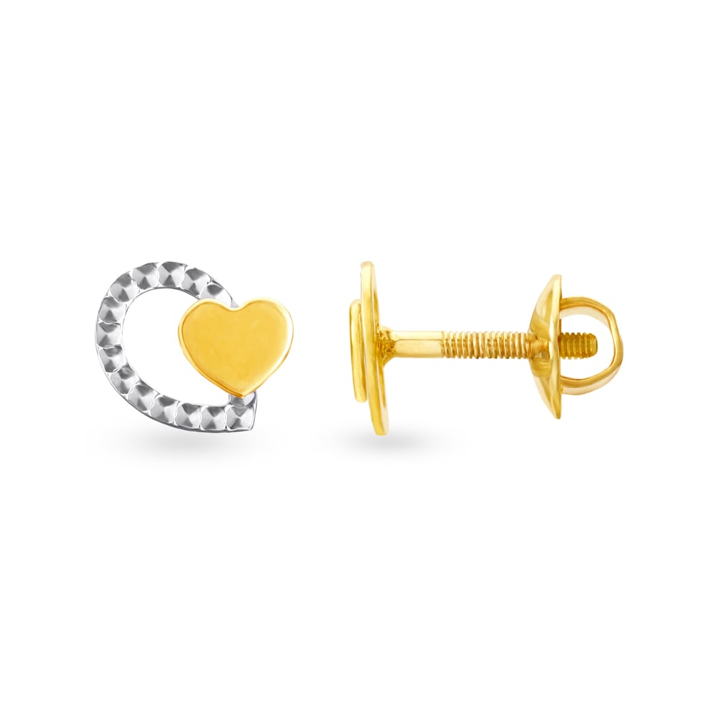 Modern 18 Karat Yellow Gold Heart Studs,,hi-res image number null
