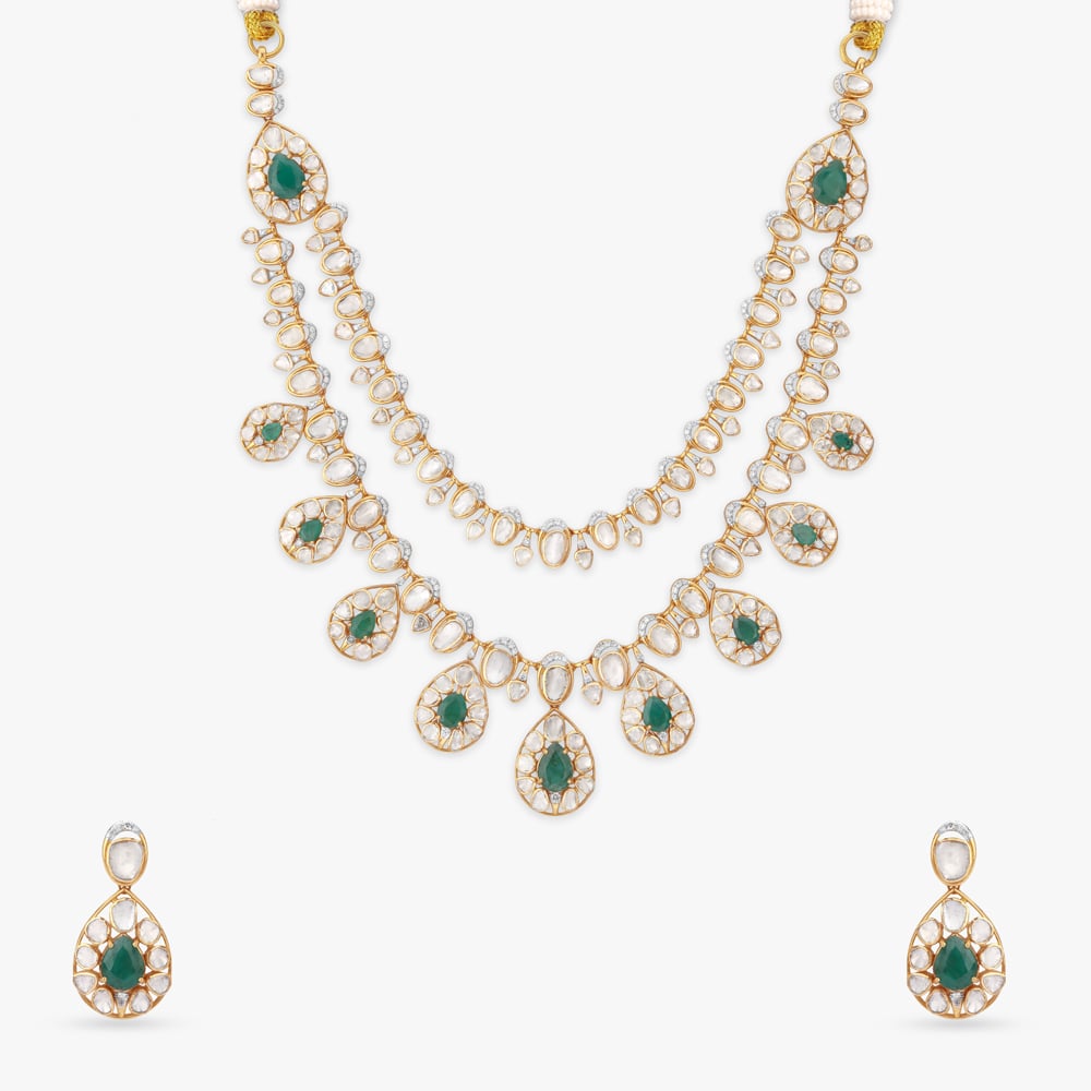 Emerald Teardrop Fringe Necklace Set,,hi-res image number null