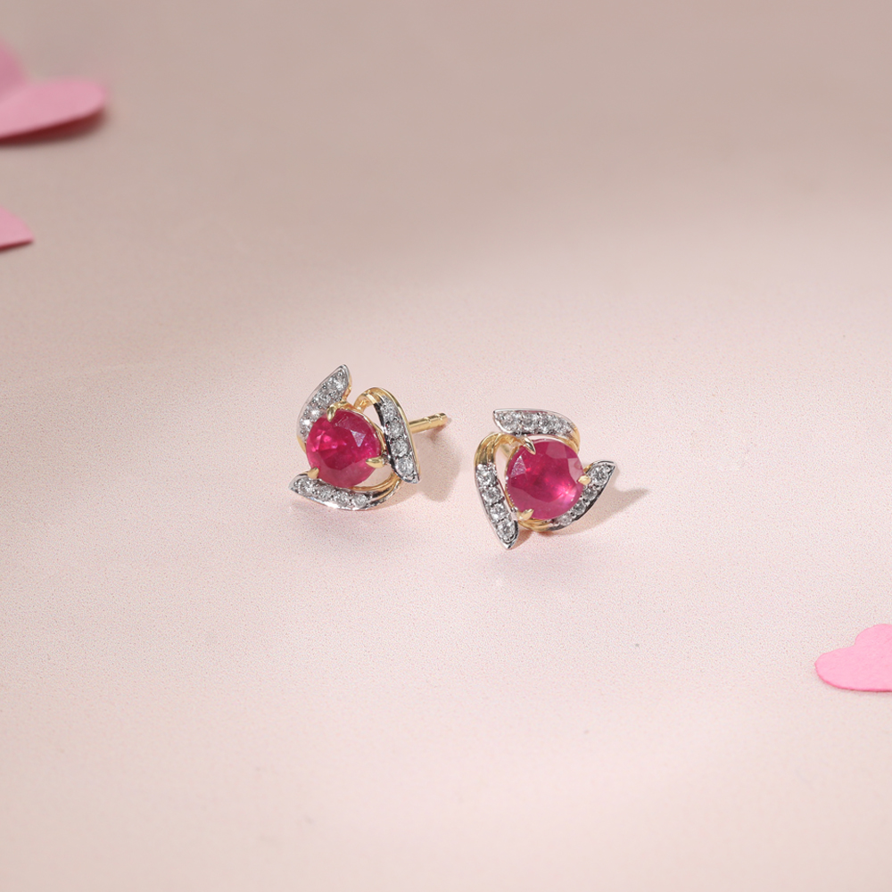 Ruby Rush Diamond & Gold Stud Earrings,,hi-res image number null