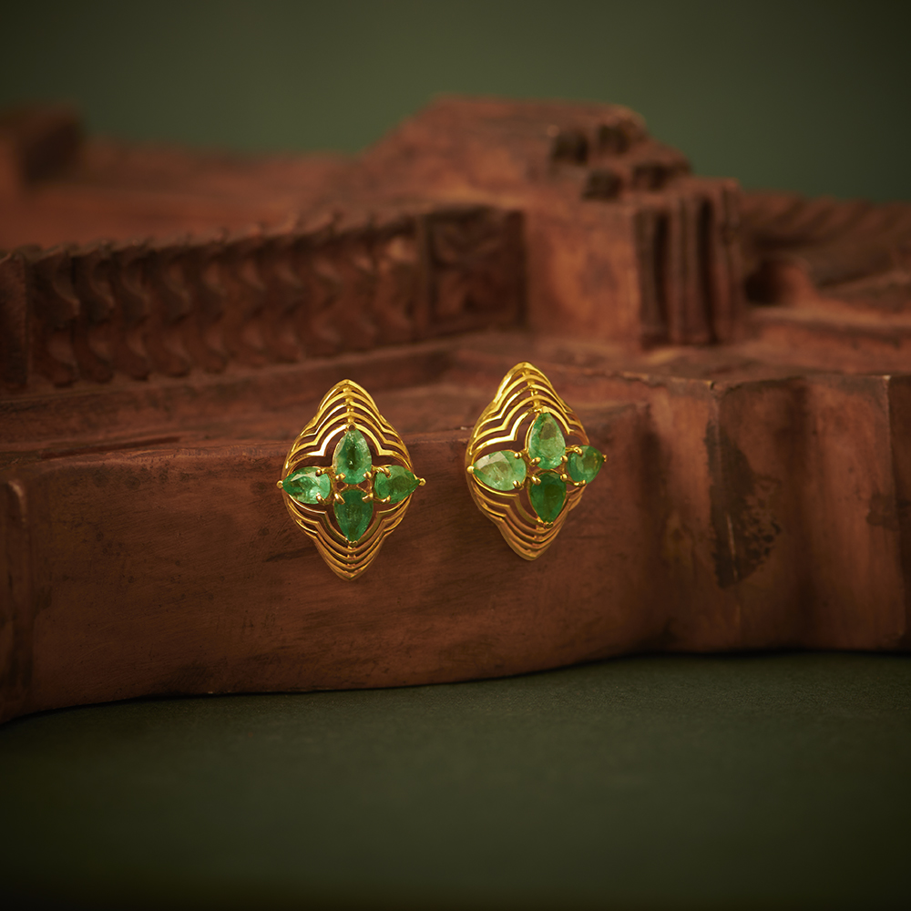 Gilded Elegance Emerald Stud Earrings,,hi-res image number null