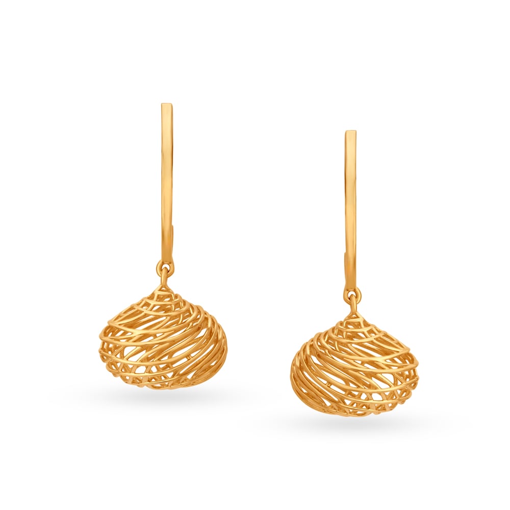 

Glamorous Jali Work Orb Gold Hoop Earrings