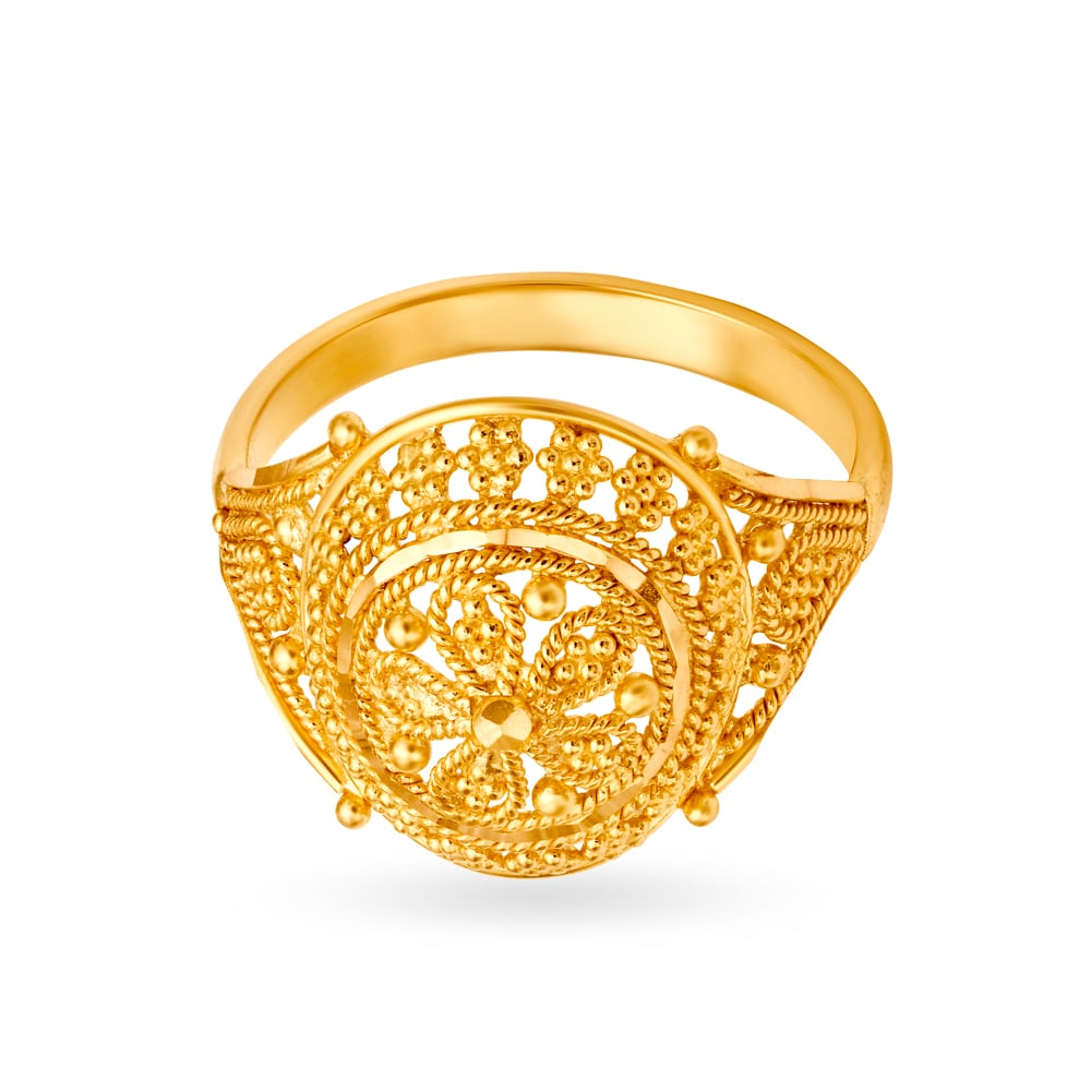 Elongated Rawa Work Gold Finger Ring,,hi-res image number null