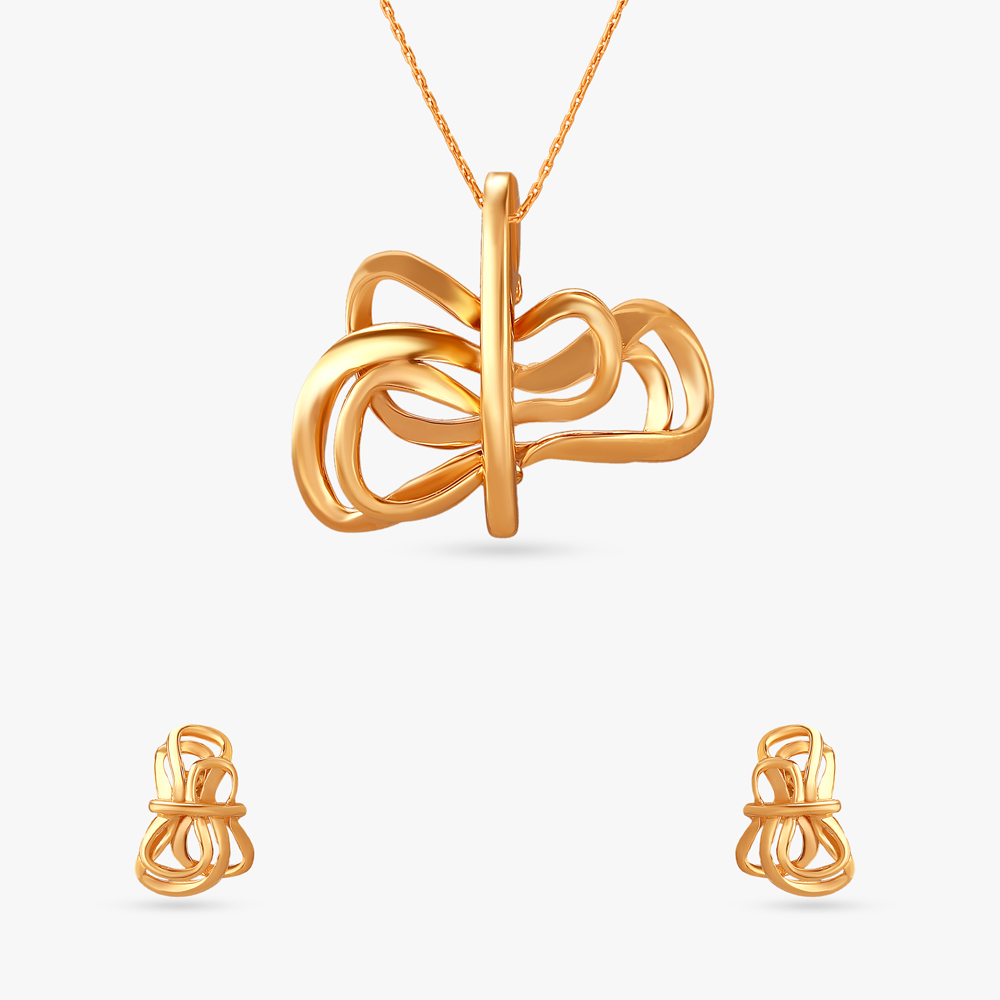 Fluid Fusion Gold Pendant and Earrings Set,,hi-res image number null