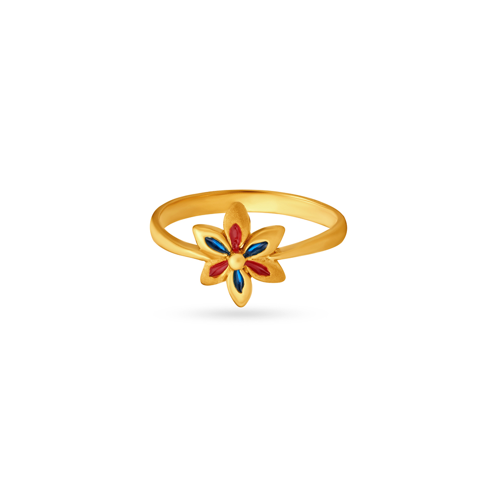 Colourful Floral Gold Finger Ring For Kids,,hi-res image number null
