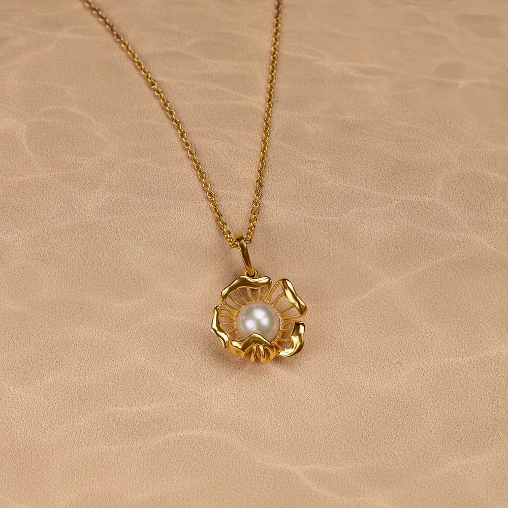 Floral Whispers 14 Kt Gold & Pearl Pendant,,hi-res image number null