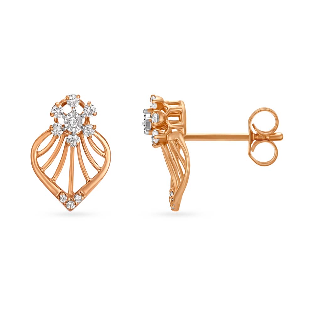 Bright Floral Rose Gold and Diamond Stud Earrings,,hi-res image number null