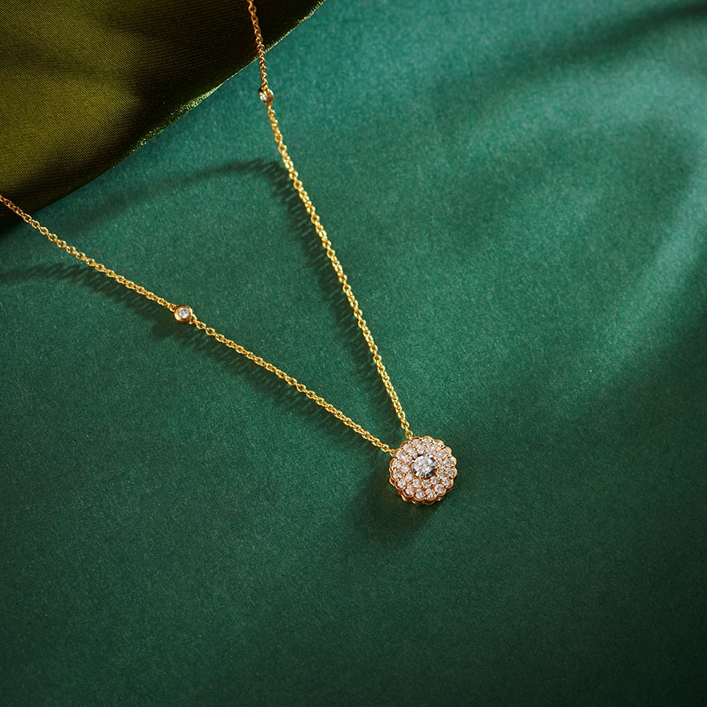 Graceful Floral Diamond Pendant with Chain in White and Rose Gold,,hi-res image number null