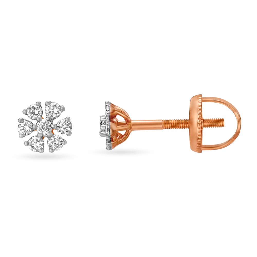 Chic Floral Rose Gold and Diamond Geometric Stud Earrings,,hi-res image number null