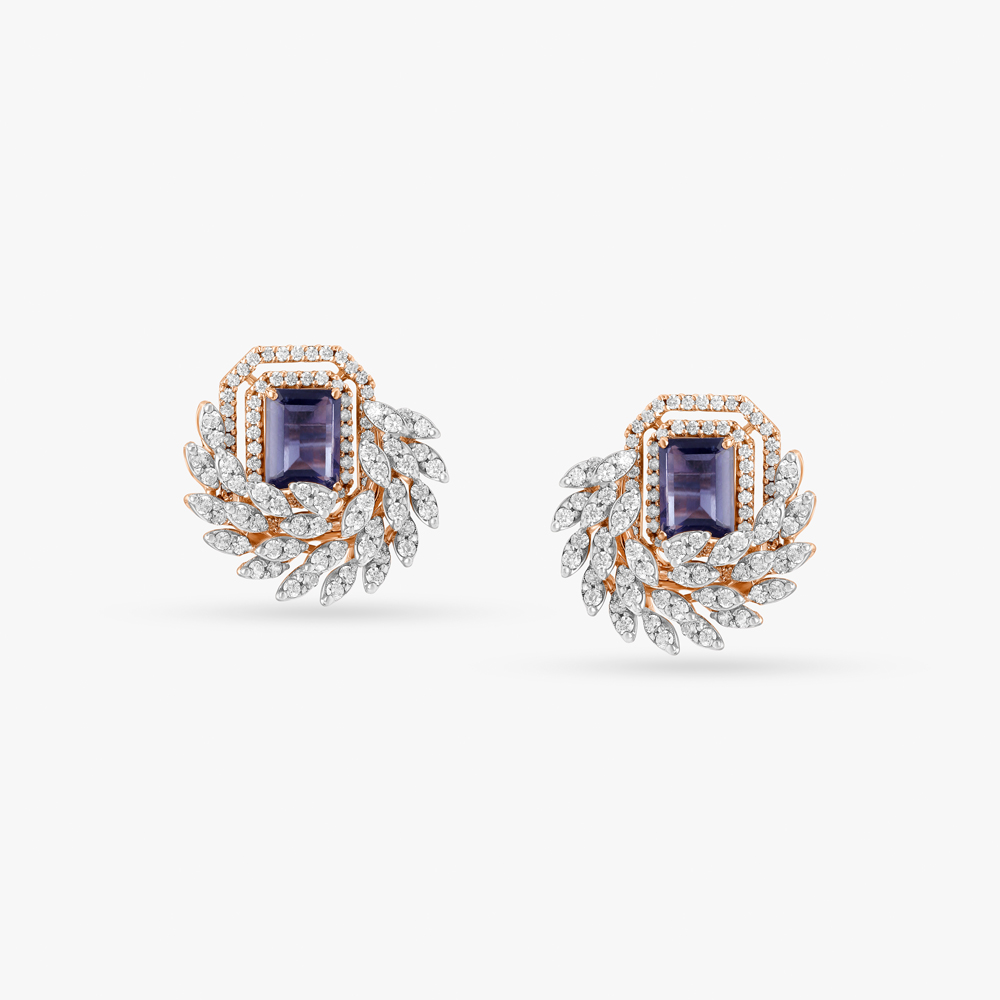 Elegant Vines Diamond and Iolite Stud Earrings