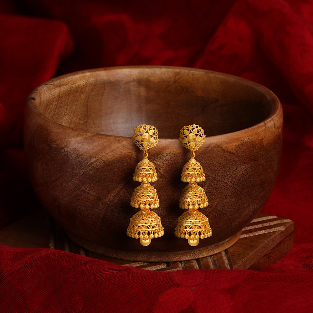 Traditional Dainty 3 Layer Gold Jhumkas,,hi-res image number null