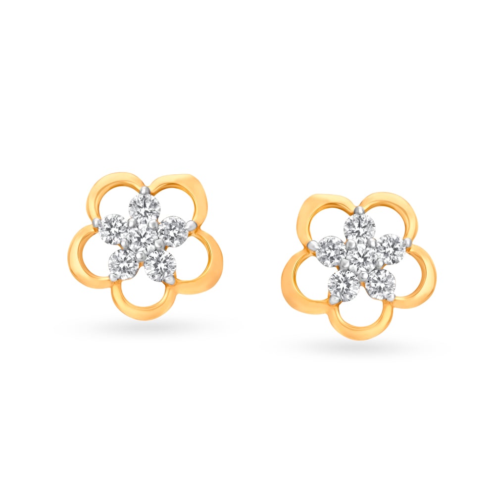 Gleaming Floral Diamond Stud Earrings,,hi-res image number null